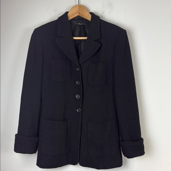Sisley Black Button Front Boucle Blazer Size IT 42 - Picture 1 of 8